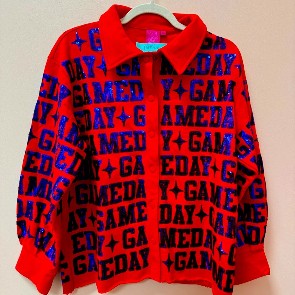 Red and royal queen of sparkles shacket